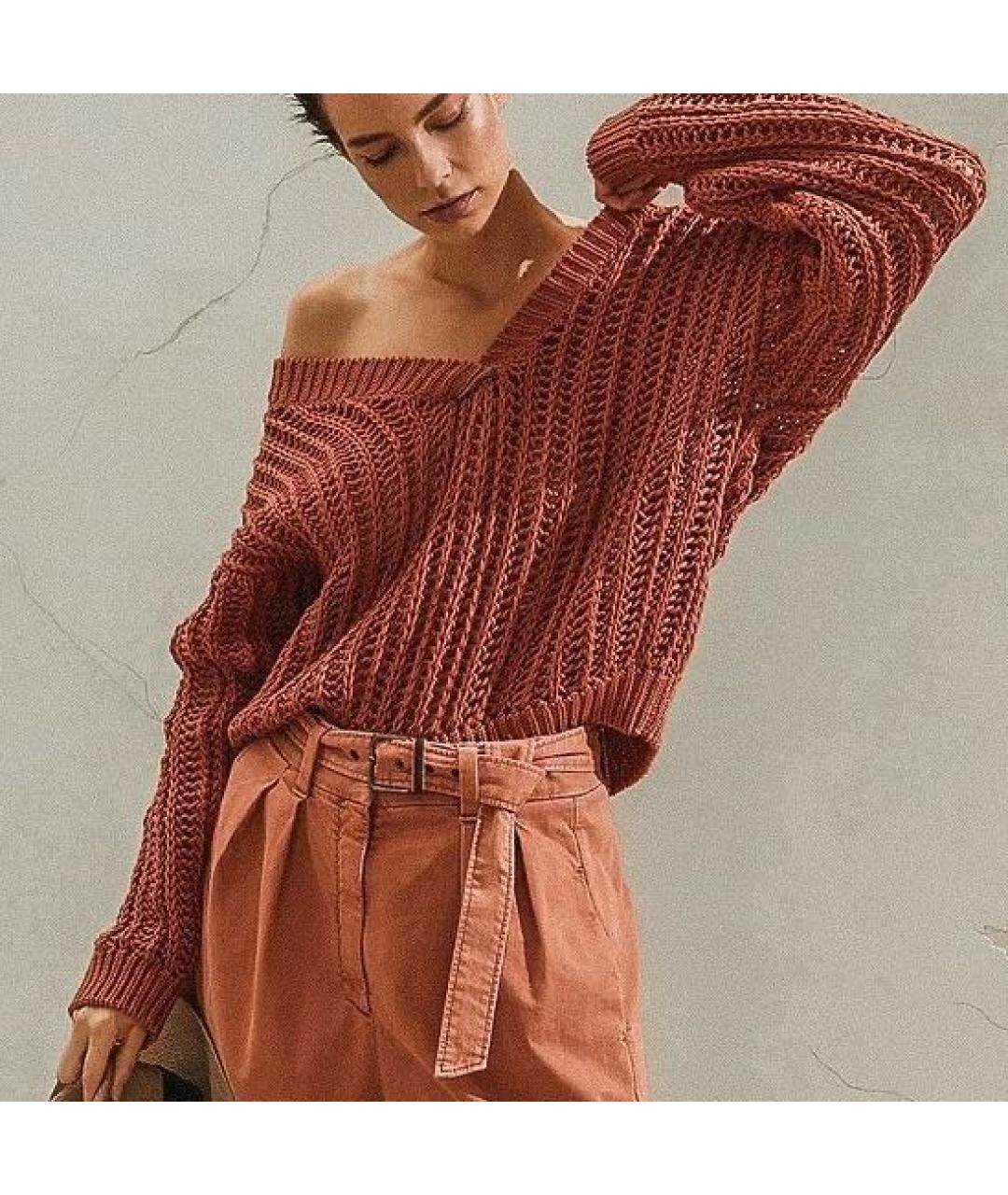 BRUNELLO CUCINELLI Коричневый хлопковый джемпер / свитер, фото 5