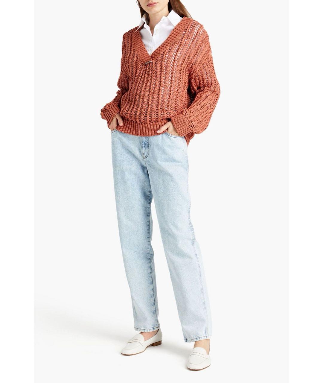 BRUNELLO CUCINELLI Коричневый хлопковый джемпер / свитер, фото 2