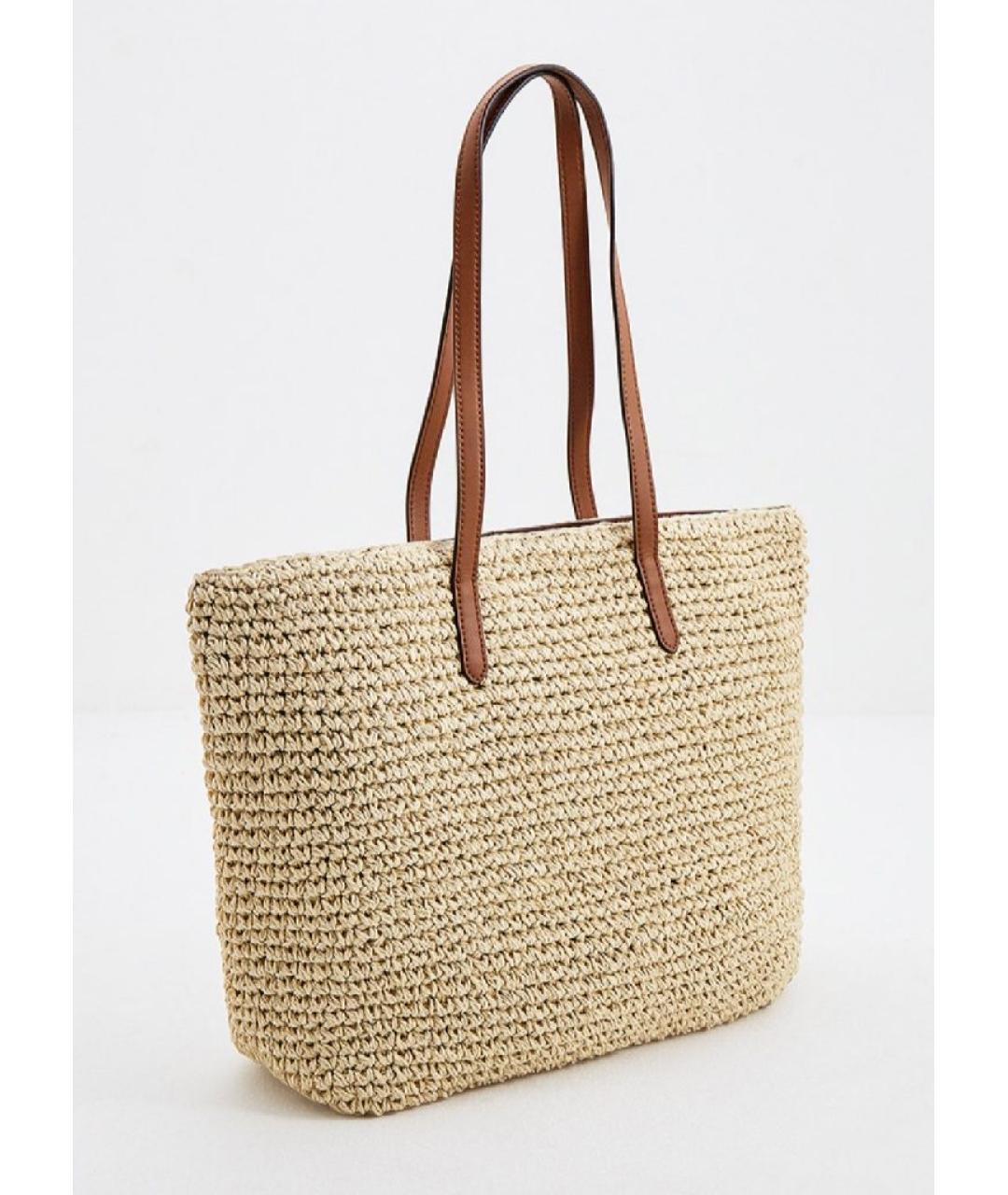 RALPH LAUREN Бежевая пелетеная сумка тоут, фото 2