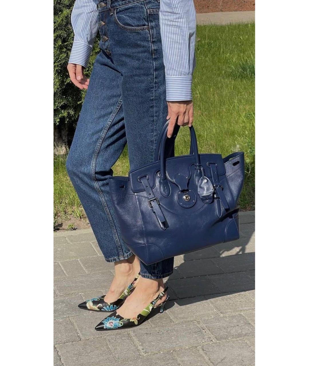 RALPH LAUREN Темно-синяя кожаная сумка тоут, фото 5