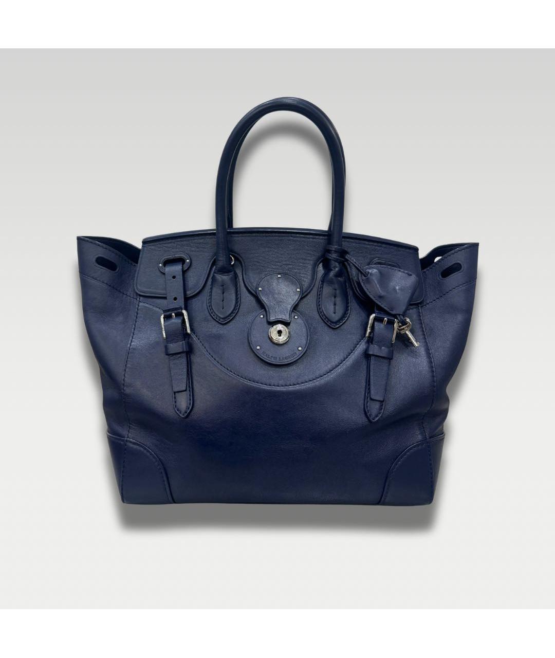 RALPH LAUREN Темно-синяя кожаная сумка тоут, фото 7