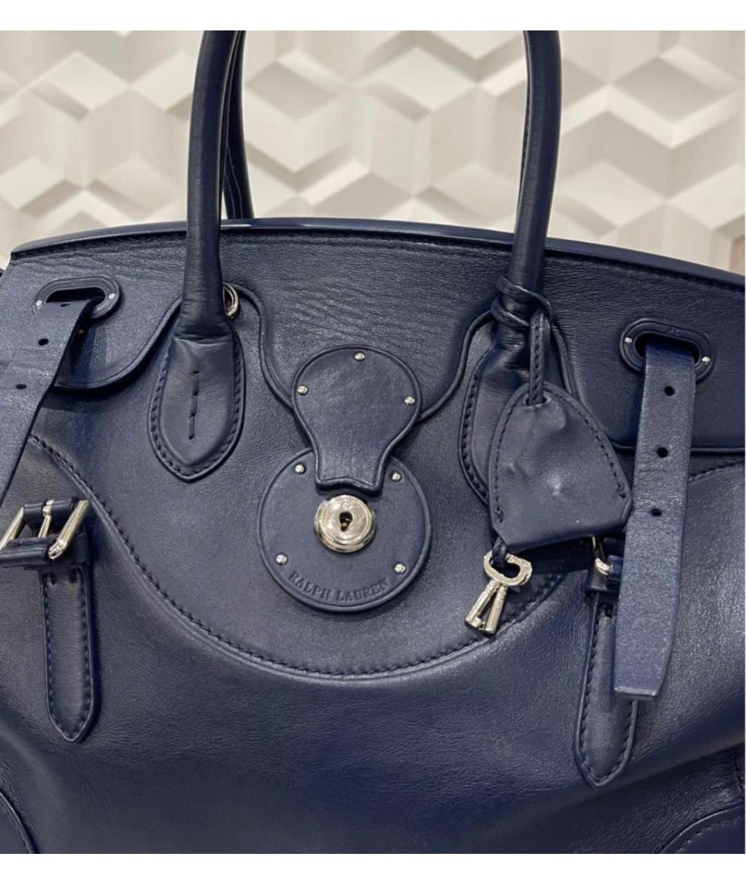 RALPH LAUREN Темно-синяя кожаная сумка тоут, фото 4