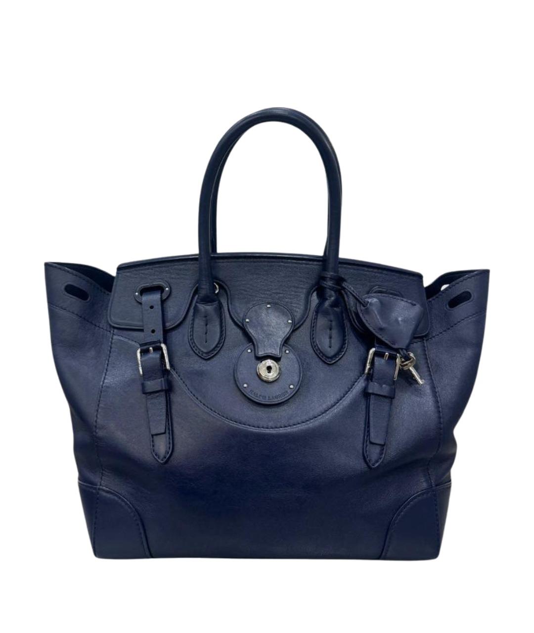 RALPH LAUREN Темно-синяя кожаная сумка тоут, фото 1