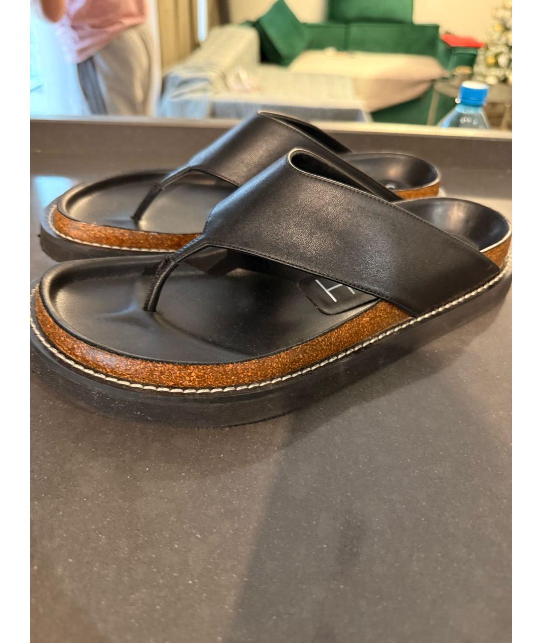 JOSEPH Черные кожаные шлепанцы, фото 6