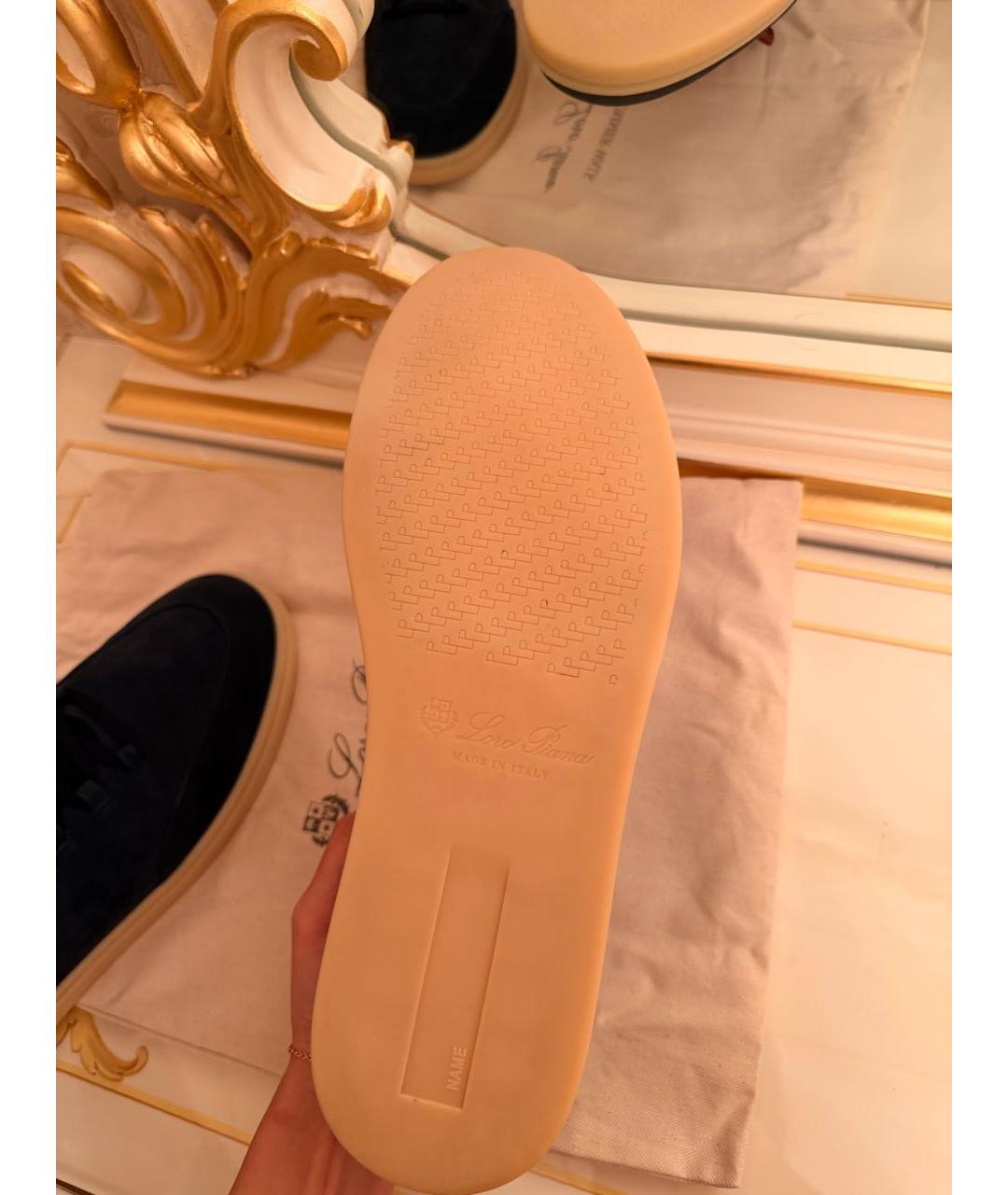 LORO PIANA Темно-синие замшевые низкие кроссовки / кеды, фото 6