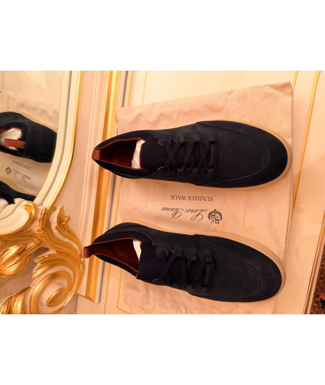 LORO PIANA Темно-синие замшевые низкие кроссовки / кеды, фото 5