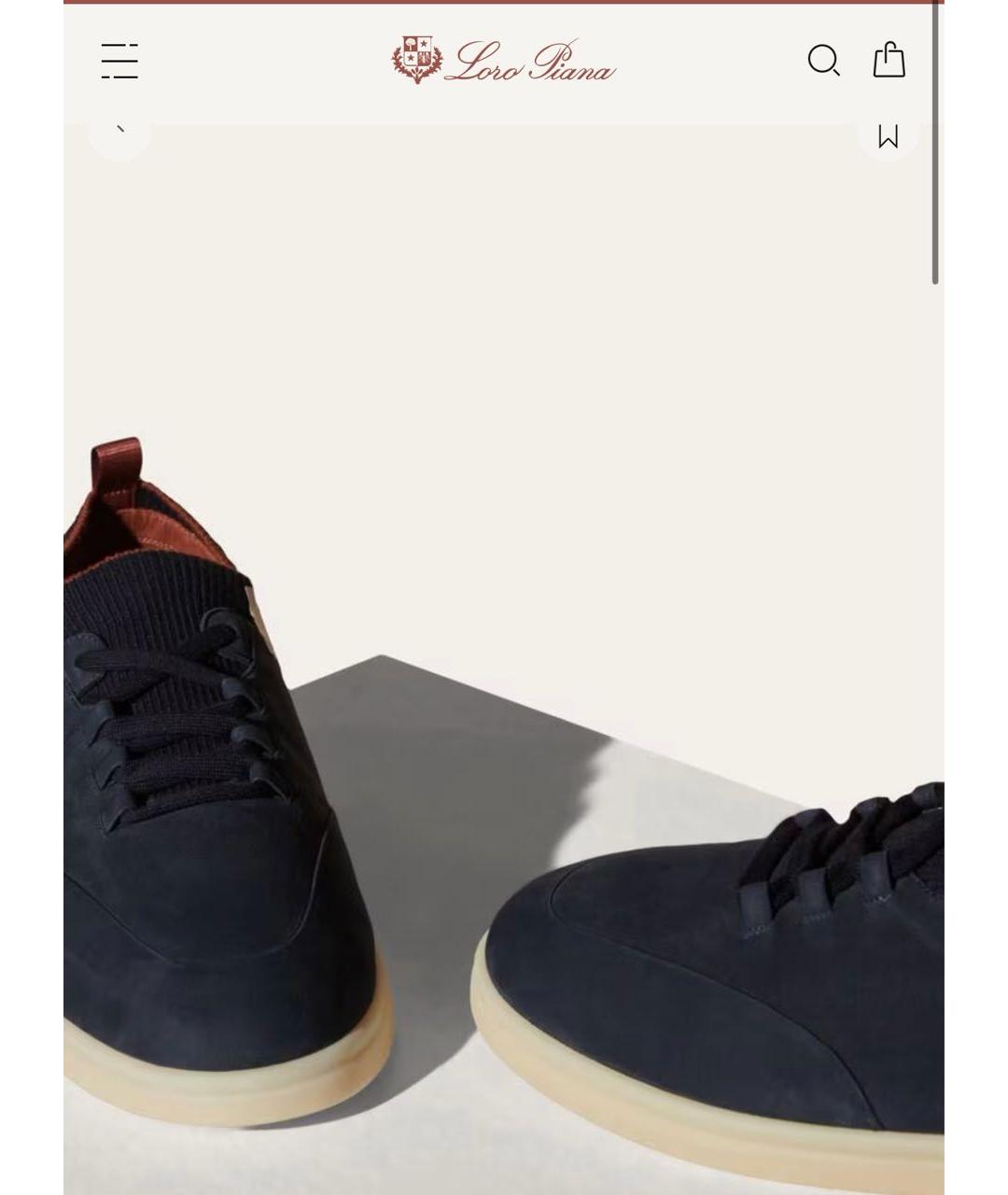 LORO PIANA Темно-синие замшевые низкие кроссовки / кеды, фото 3