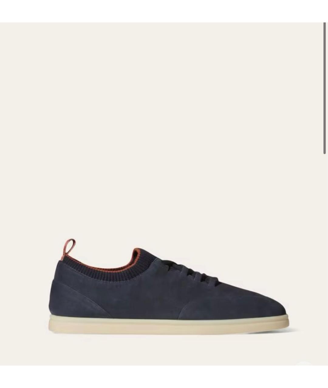 LORO PIANA Темно-синие замшевые низкие кроссовки / кеды, фото 8