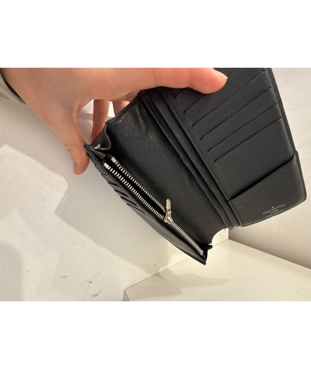 LOUIS VUITTON Черный кожаный кошелек, фото 4