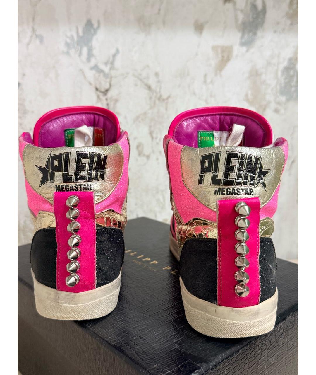 PHILIPP PLEIN Розовые кожаные кеды, фото 4