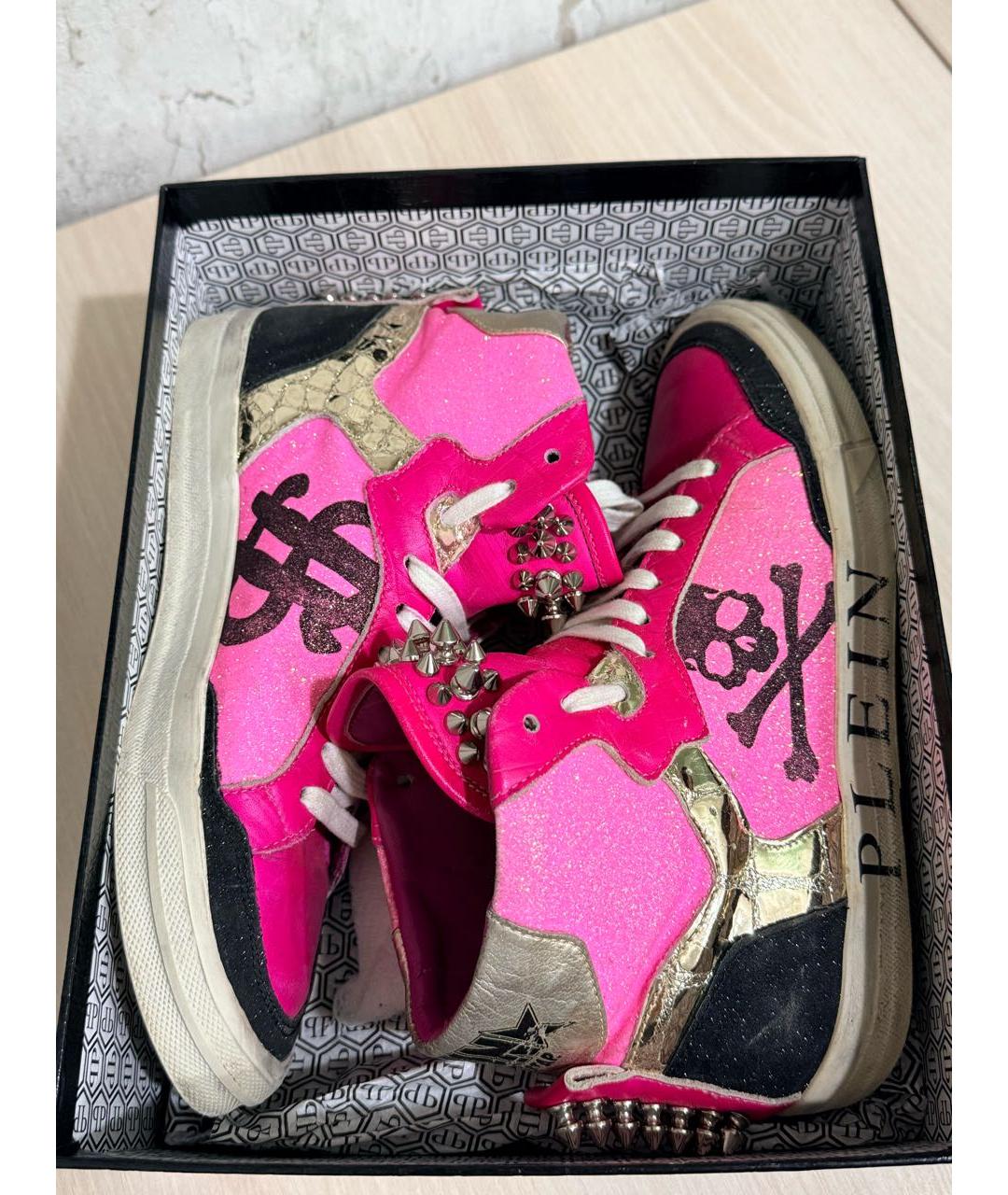 PHILIPP PLEIN Розовые кожаные кеды, фото 8