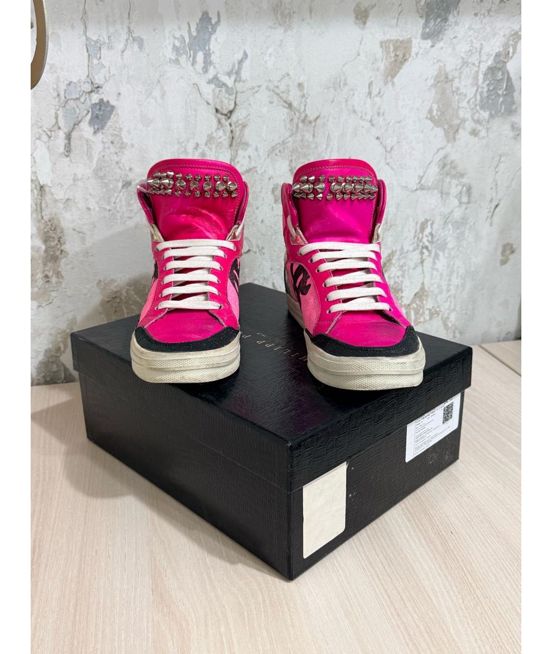 PHILIPP PLEIN Розовые кожаные кеды, фото 3