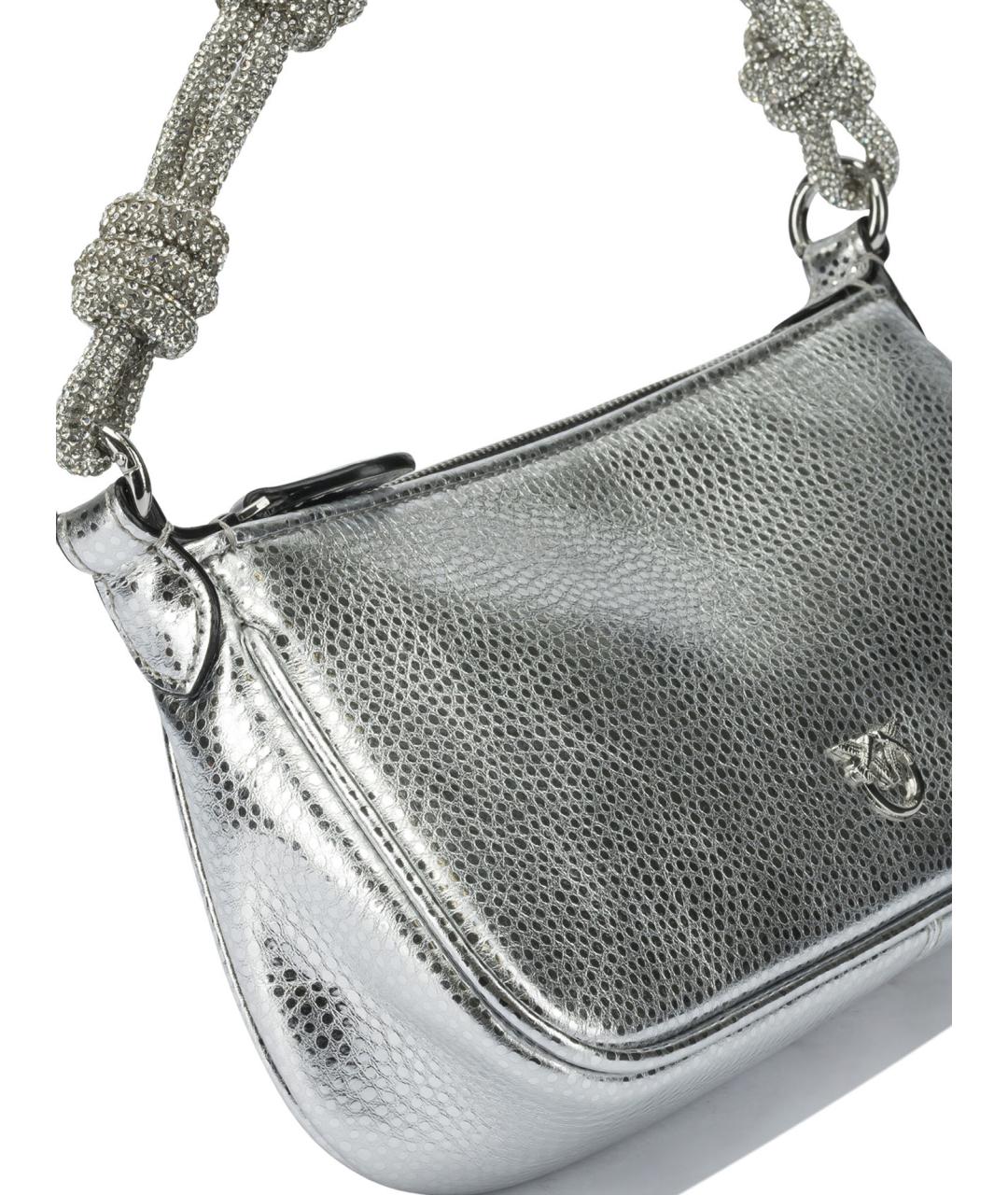 PINKO Серебряная кожаная сумка с короткими ручками, фото 4