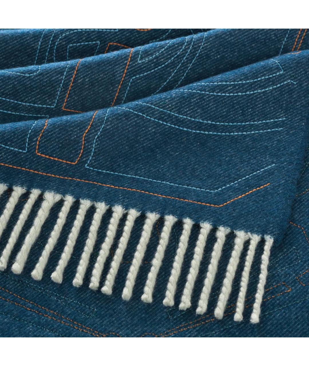 HERMES Синий кашемировый шарф, фото 2