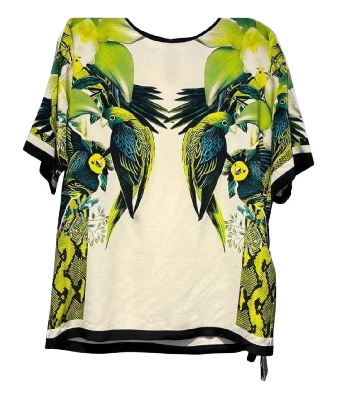 ROBERTO CAVALLI Салатовая шелковая футболка, фото 1