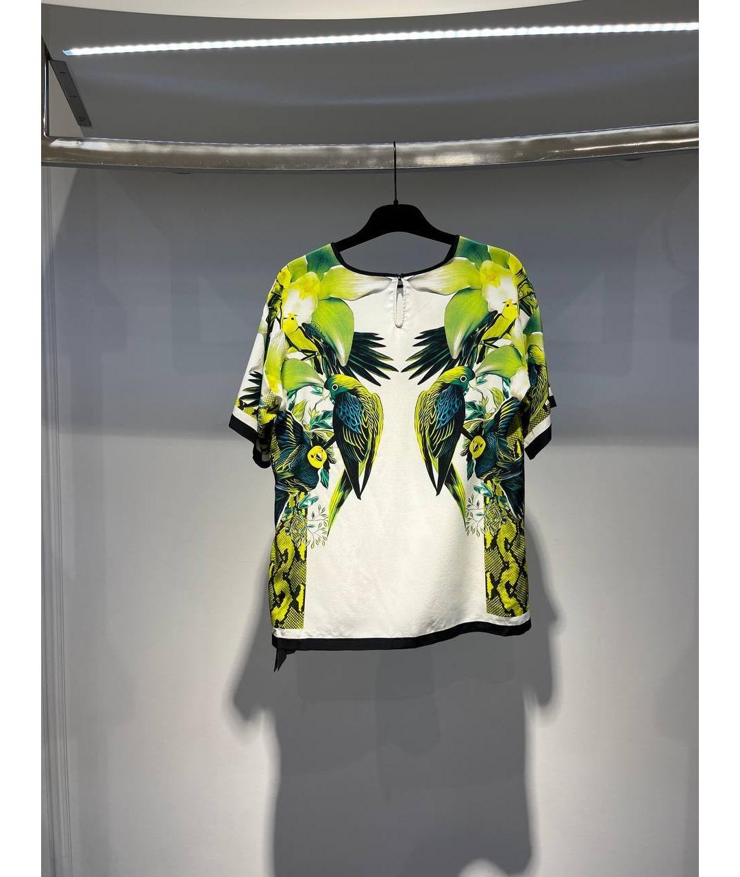 ROBERTO CAVALLI Салатовая шелковая футболка, фото 3