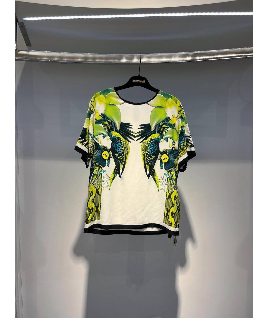 ROBERTO CAVALLI Салатовая шелковая футболка, фото 4