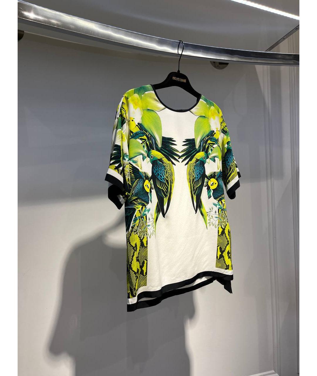 ROBERTO CAVALLI Салатовая шелковая футболка, фото 2