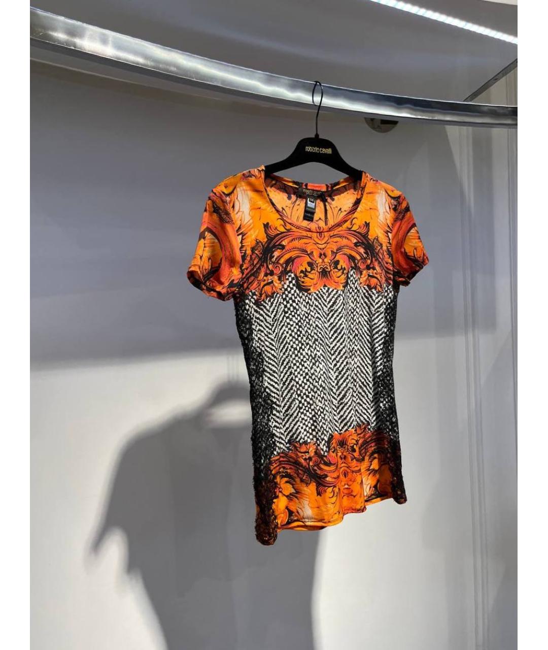 ROBERTO CAVALLI Оранжевая полиамидовая футболка, фото 2