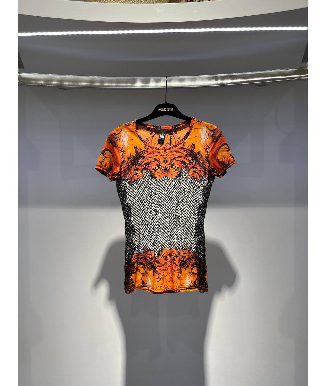 ROBERTO CAVALLI Оранжевая полиамидовая футболка, фото 4