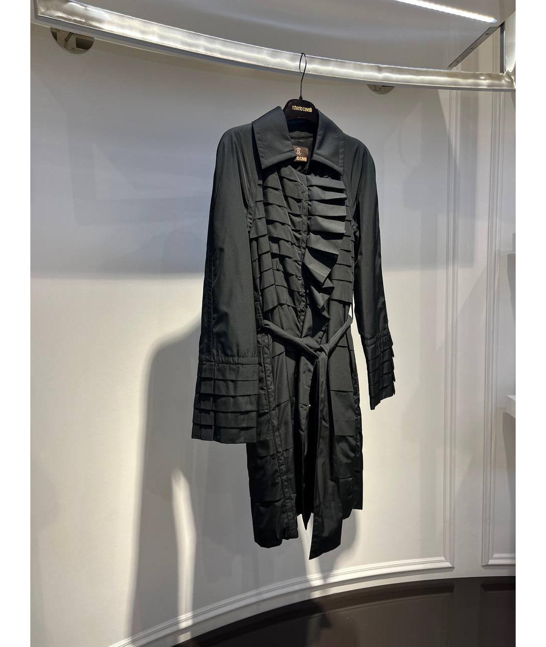 ROBERTO CAVALLI Антрацитовый полиэстеровый тренч/плащ, фото 2