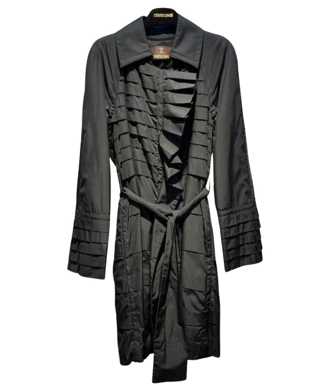 ROBERTO CAVALLI Антрацитовый полиэстеровый тренч/плащ, фото 1