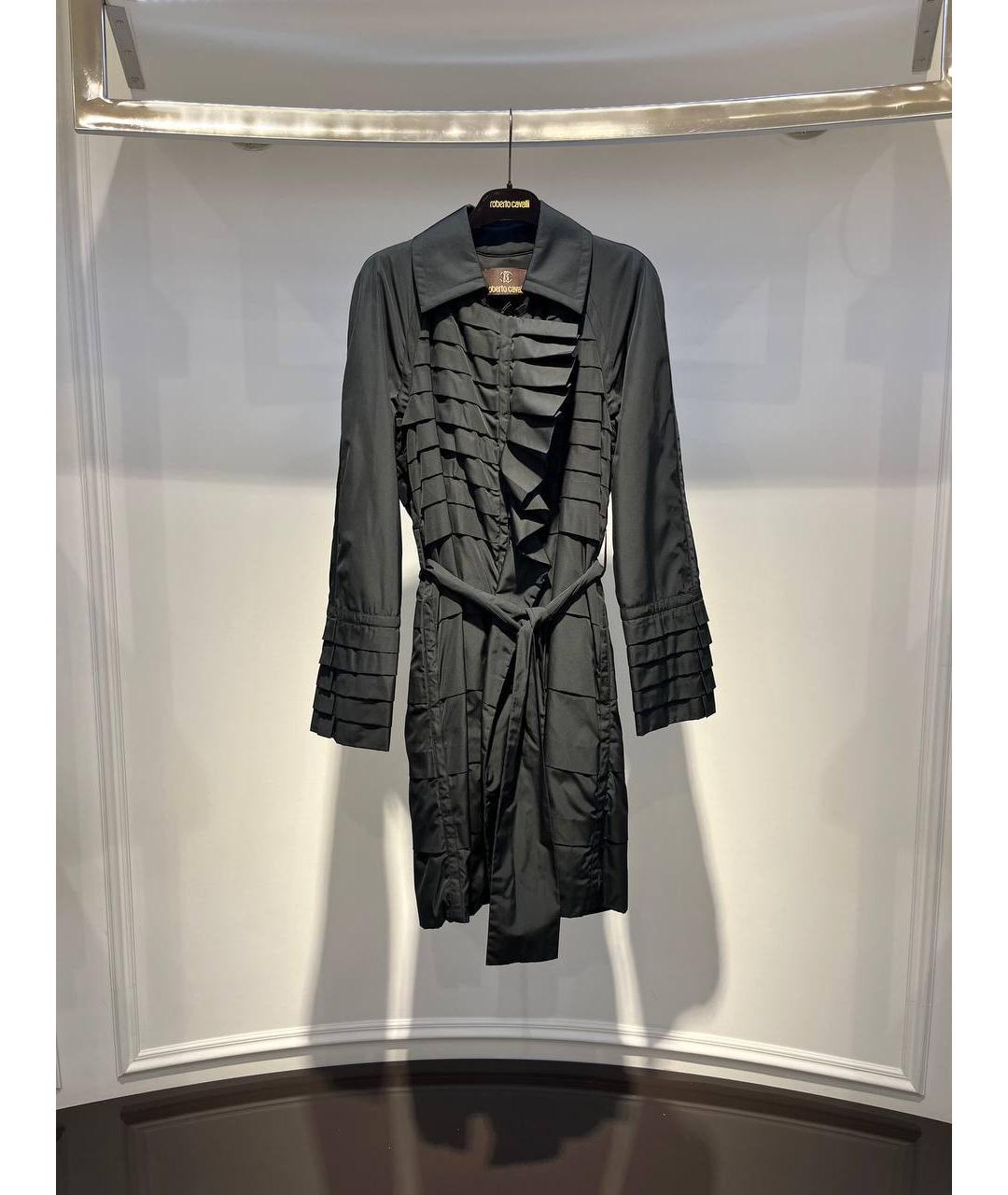 ROBERTO CAVALLI Антрацитовый полиэстеровый тренч/плащ, фото 4