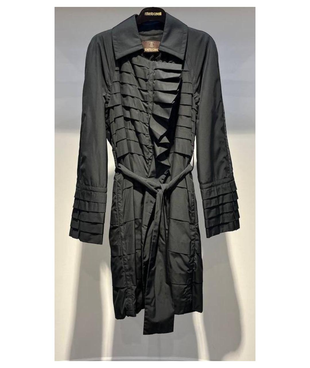 ROBERTO CAVALLI Антрацитовый полиэстеровый тренч/плащ, фото 5