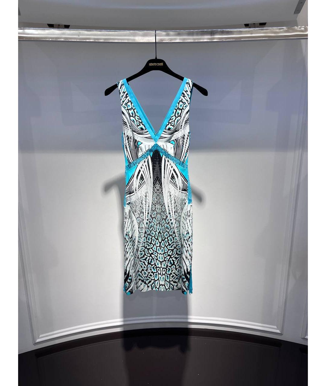 ROBERTO CAVALLI Голубое вискозное коктейльное платье, фото 4
