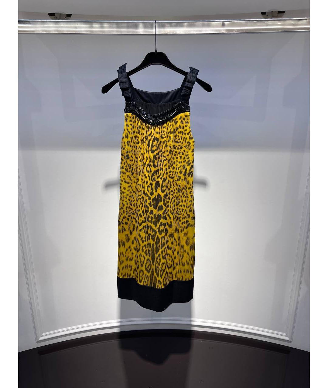 ROBERTO CAVALLI Горчичное шелковое коктейльное платье, фото 3