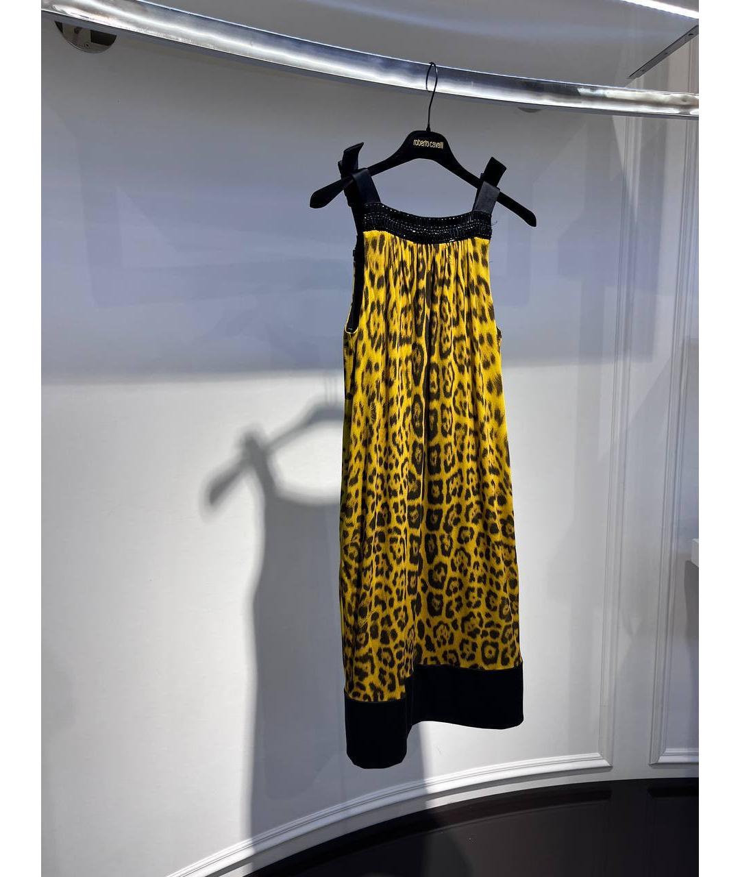ROBERTO CAVALLI Горчичное шелковое коктейльное платье, фото 2