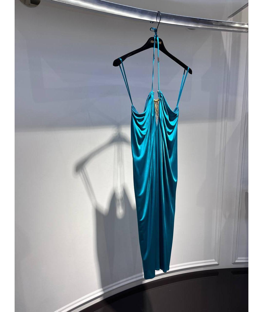 ROBERTO CAVALLI Бирюзовое шелковое вечернее платье, фото 2