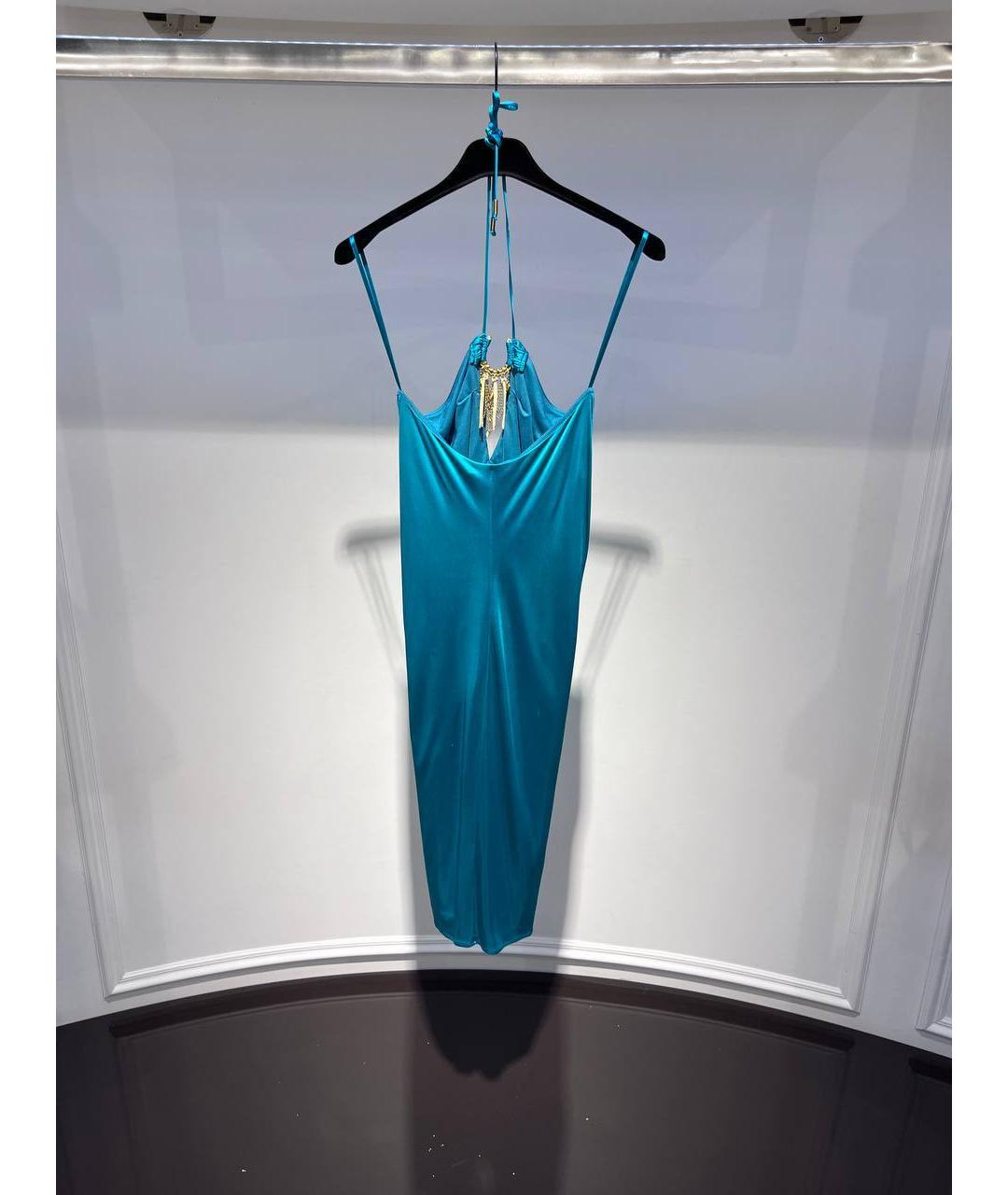 ROBERTO CAVALLI Бирюзовое шелковое вечернее платье, фото 3