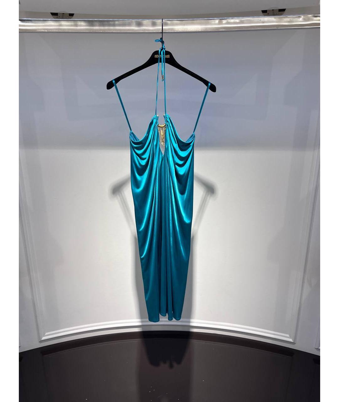 ROBERTO CAVALLI Бирюзовое шелковое вечернее платье, фото 4