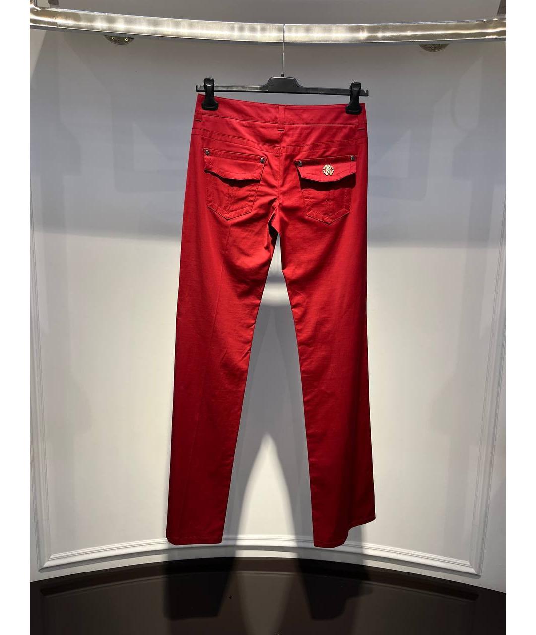 ROBERTO CAVALLI Красные хлопковые прямые брюки, фото 3