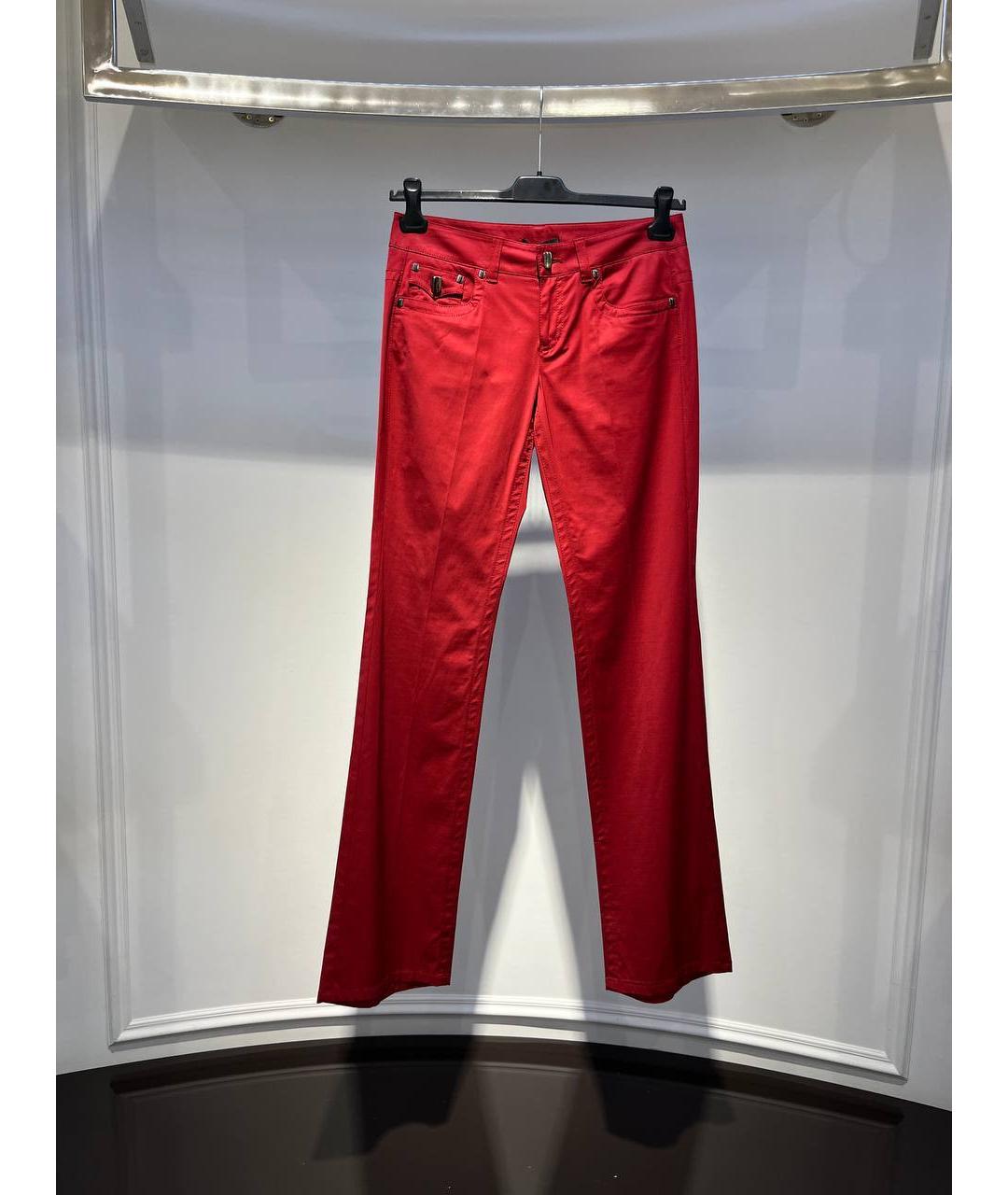 ROBERTO CAVALLI Красные хлопковые прямые брюки, фото 4