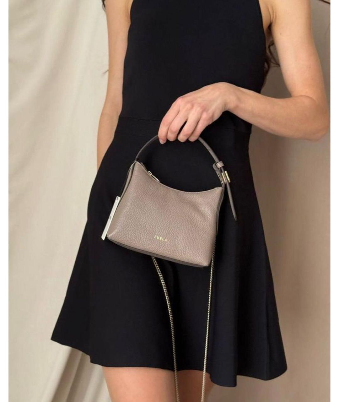 FURLA Бежевая кожаная сумка с короткими ручками, фото 5