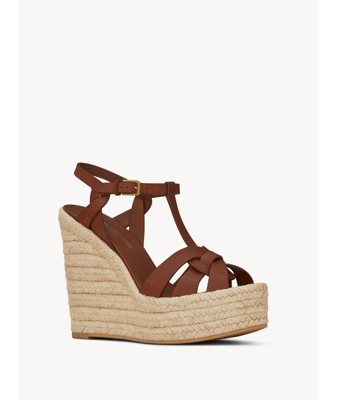 SAINT LAURENT Коричневые кожаные босоножки, фото 3