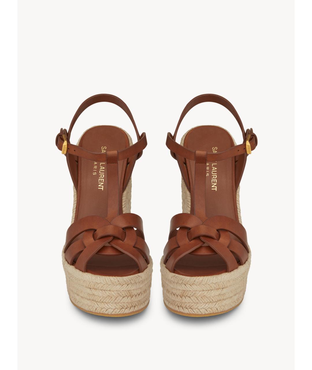 SAINT LAURENT Коричневые кожаные босоножки, фото 2