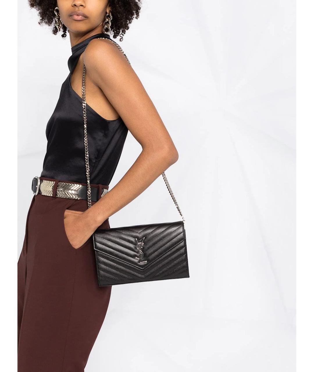 SAINT LAURENT Черная кожаная сумка через плечо, фото 3