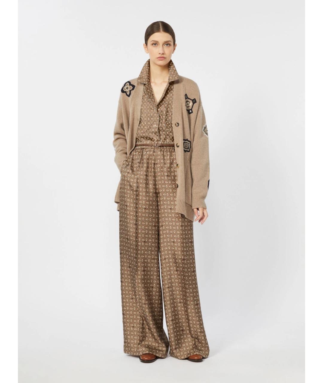 MAX MARA Коричневые шелковые прямые брюки, фото 2