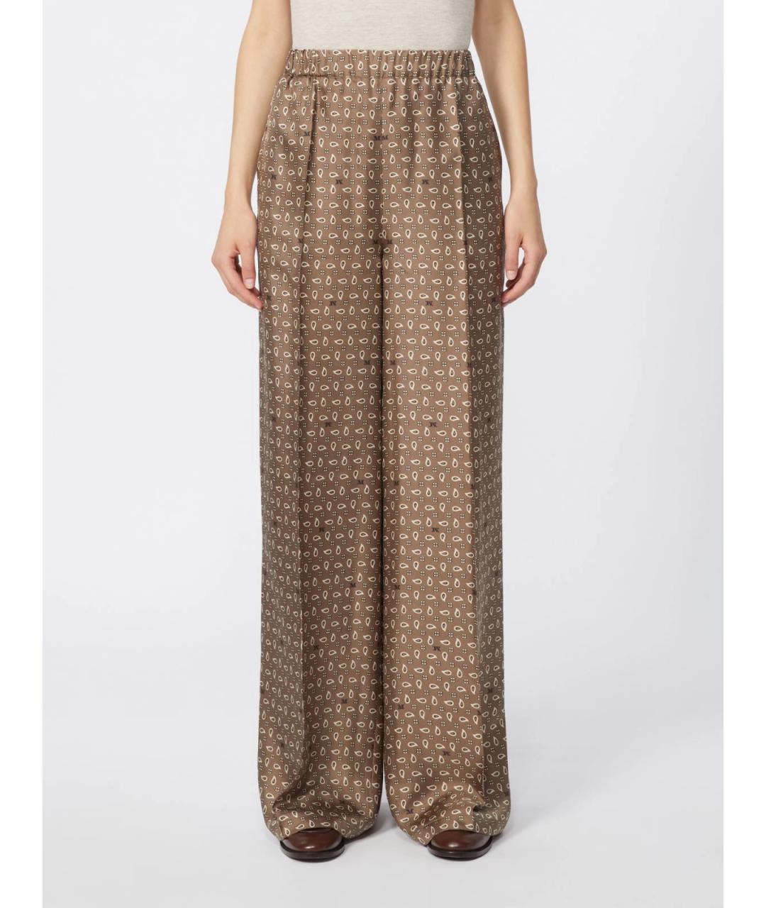 MAX MARA Коричневые шелковые прямые брюки, фото 3