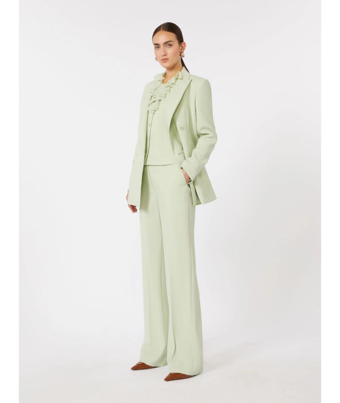 MAX MARA STUDIO Зеленые шерстяные прямые брюки, фото 2