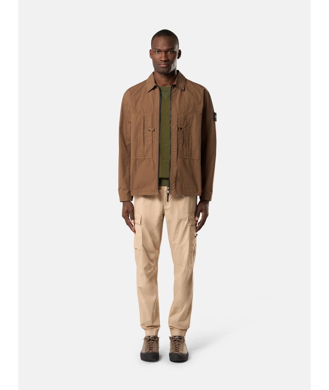 STONE ISLAND Коричневая хлопковая куртка, фото 3