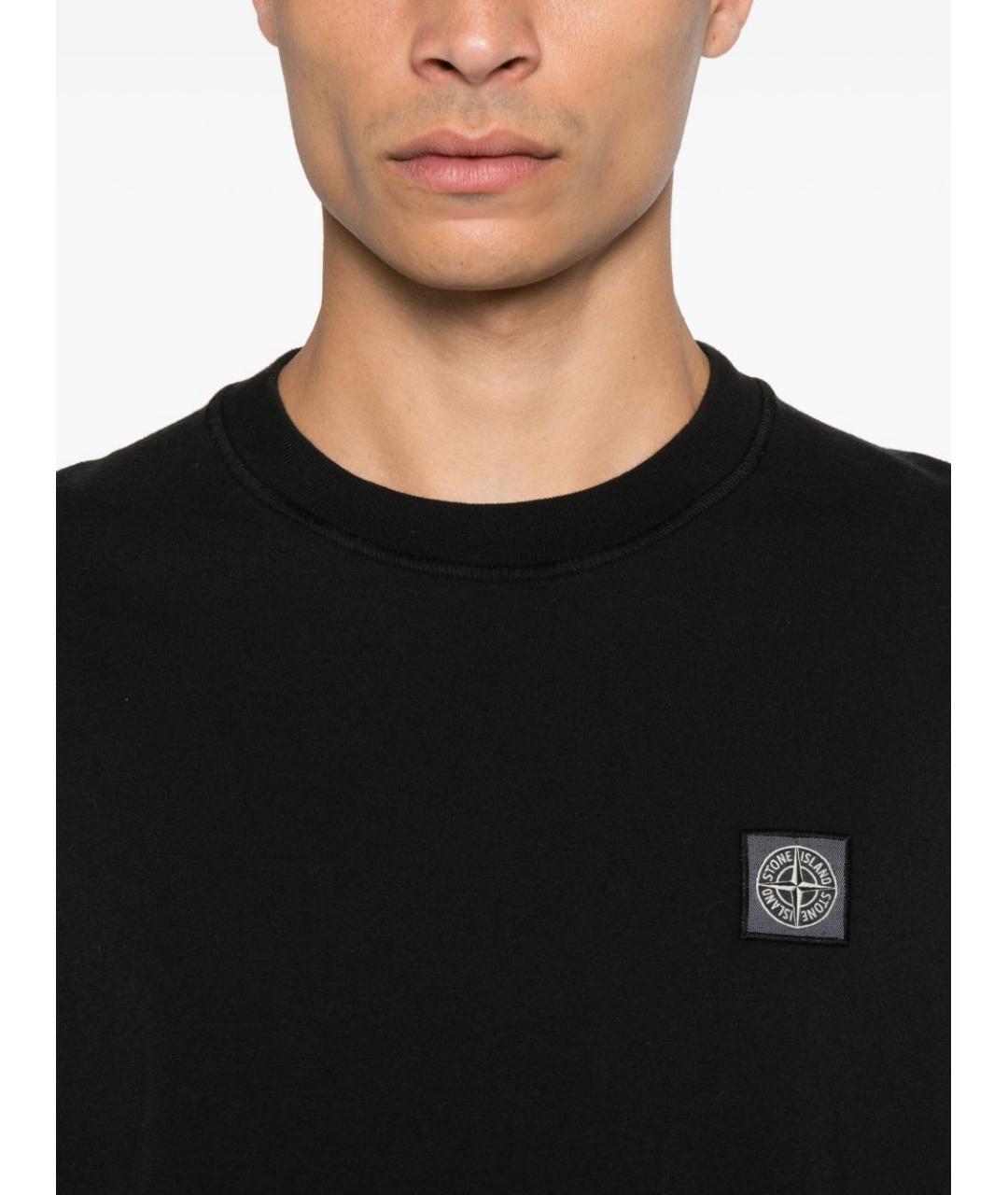 STONE ISLAND Черная хлопковая футболка, фото 4