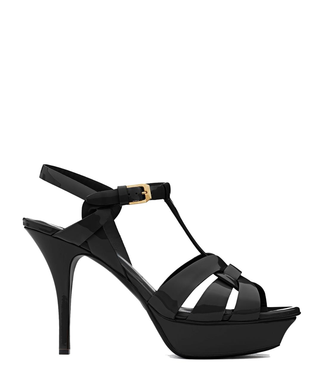 SAINT LAURENT Черные кожаные босоножки, фото 1