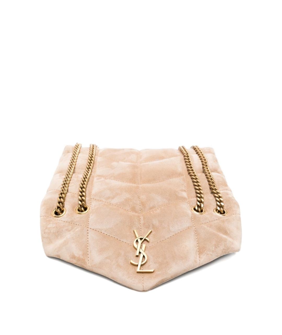 SAINT LAURENT Бежевая замшевая сумка через плечо, фото 4