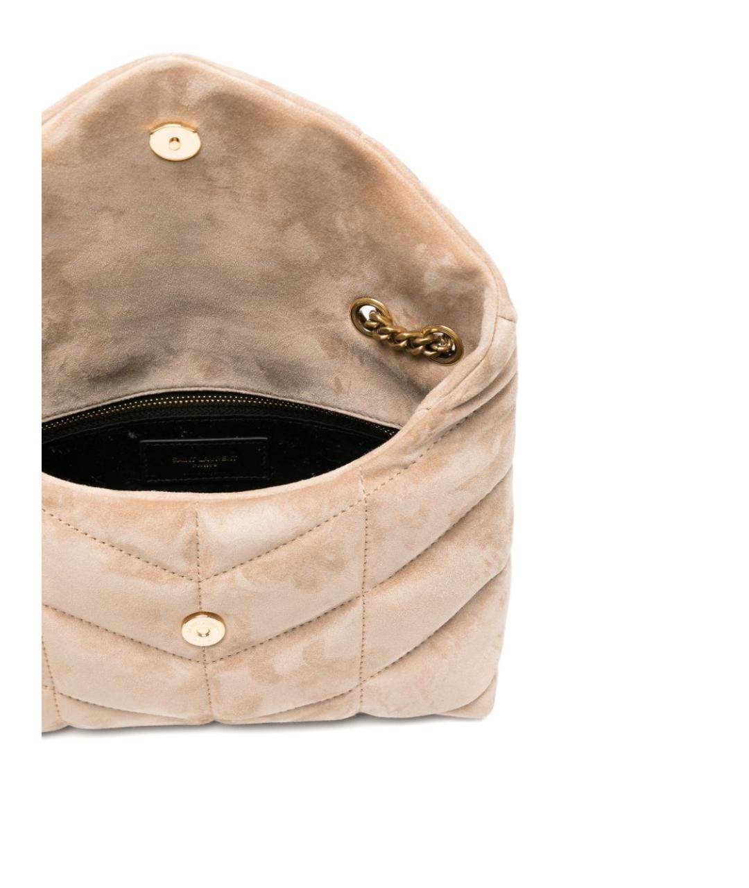 SAINT LAURENT Бежевая замшевая сумка через плечо, фото 3