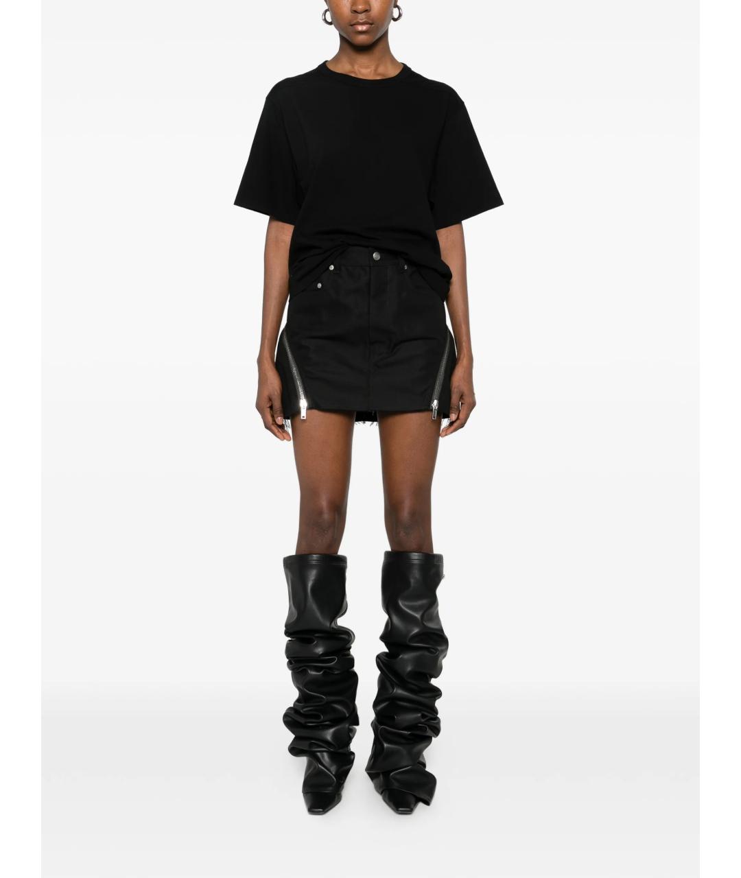 RICK OWENS Черная хлопковая юбка мини, фото 2