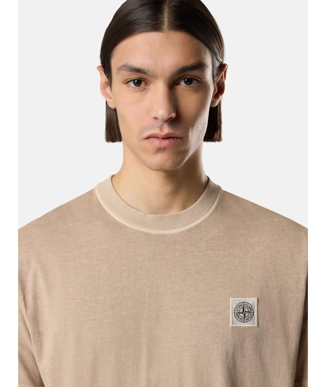 STONE ISLAND Бежевая хлопковая футболка, фото 3